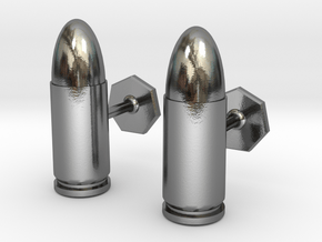 9mm Cartridge Cufflinks in Polished Silver