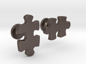 puzzle piece cufflinks in Polished Bronzed-Silver Steel