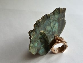 Hex Crystal Ring in Polished Bronzed-Silver Steel
