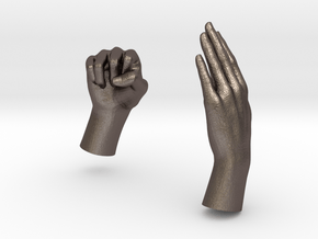 Two Hands in Polished Bronzed-Silver Steel
