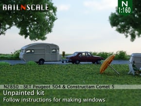 SET Peugeot 504 & Constructam Comet 5 (N 1:160) in Smooth Fine Detail Plastic