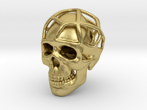 Double Skull Pendant in Natural Brass