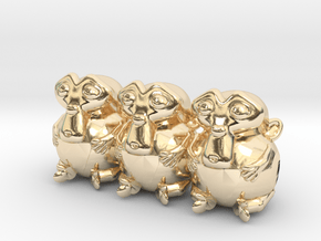 Triple Monkey Colored in 14k Gold Plated Brass