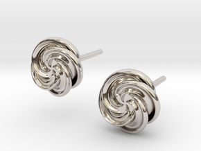 Pinwheel Flower Stud Earrings in Rhodium Plated Brass