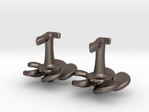 Marine cufflinks with propeller and anchor  in Polished Bronzed Silver Steel