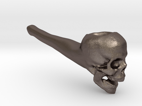 skull pipe with carburetor in Polished Bronzed-Silver Steel