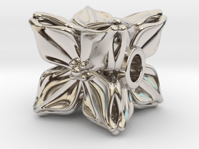 Floral Bead/Charm - Cube in Rhodium Plated Brass