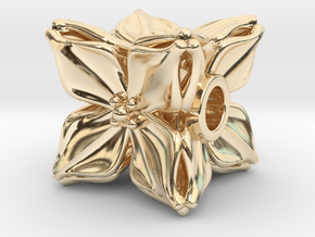Floral Bead/Charm - Cube in 14k Gold Plated Brass