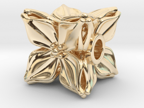Floral Bead/Charm - Cube in 14K Yellow Gold