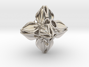 Floral Bead/Charm - Octahedron in Rhodium Plated Brass