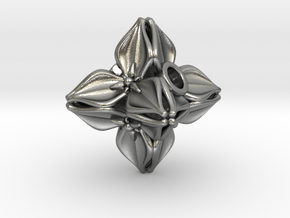 Floral Bead/Charm - Octahedron in Natural Silver