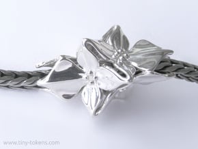 Floral Bead / Charm  in Polished Silver