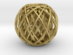 Rotating toruses between two wire frame spheres in Natural Brass