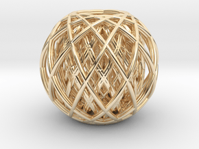 Rotating toruses between two wire frame spheres in 14k Gold Plated Brass