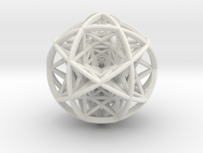 Scaled arrayed star hedron inside sphere  in White Natural Versatile Plastic