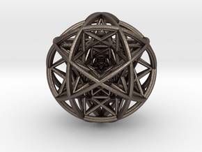 Scaled arrayed star hedron inside sphere  in Polished Bronzed-Silver Steel