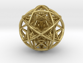 Scaled arrayed star hedron inside sphere  in Natural Brass