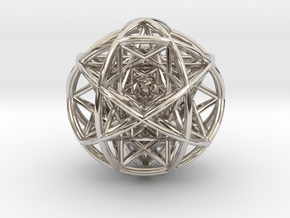 Scaled arrayed star hedron inside sphere  in Platinum