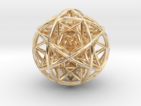 Scaled arrayed star hedron inside sphere  in 14k Gold Plated Brass