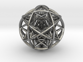 Scaled arrayed star hedron inside sphere  in Natural Silver