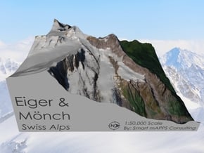 Eiger & Mönch Map, Swiss Alps in Natural Full Color Sandstone