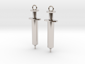 Syringe Earrings 2pc in Rhodium Plated Brass