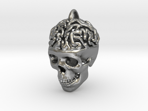 Brain Skull Pendant in Natural Silver
