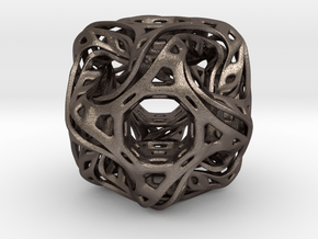 Ported looped drilled  cube pendant in Polished Bronzed-Silver Steel