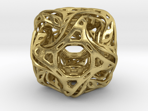 Ported looped drilled  cube pendant in Natural Brass
