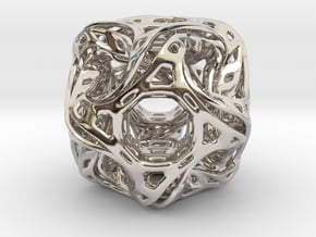 Ported looped drilled  cube pendant in Rhodium Plated Brass