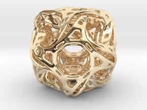 Ported looped drilled  cube pendant in 14K Yellow Gold