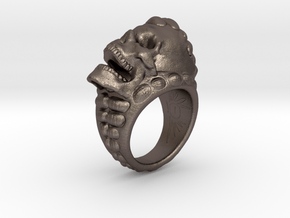 skull ring size 6 1/4 -US in Polished Bronzed-Silver Steel