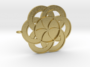 Crop circle Pendant 3 Flower of life  in Natural Brass