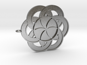 Crop circle Pendant 3 Flower of life  in Natural Silver