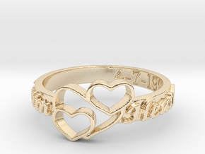 Anniversary Ring with Triple Heart - April 7, 1990 in 14K Yellow Gold