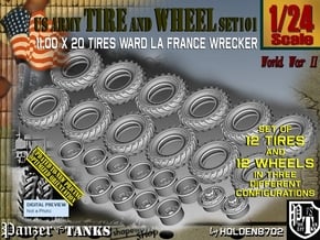 1/24 Ward LaFrance M1 Wrecker Tire+Wheels Set101 in Tan Fine Detail Plastic