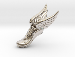 Mercury Winged Track Shoe Pendant in Rhodium Plated Brass