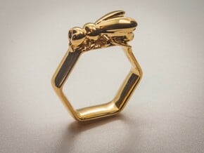 Hex Bee Ring US Size 6 (UK Size M) in 18k Gold Plated Brass