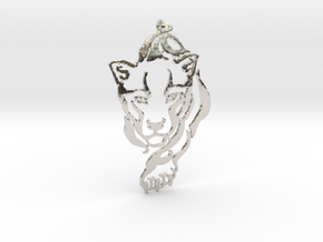 Crouching Tiger pendant in Rhodium Plated Brass