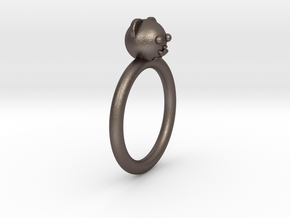 Bear Head Ring in Polished Bronzed Silver Steel