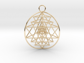3D Sri Yantra 3 Sided Optimal Pendant 1.5" in 14k Gold Plated Brass