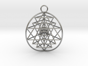 3D Sri Yantra 3 Sided Optimal Pendant 1.5" in Natural Silver