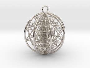 3D Sri Yantra 8 Sided Optimal Pendant 2.2" in Rhodium Plated Brass