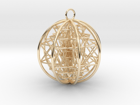 3D Sri Yantra 8 Sided Optimal Pendant 2.2" in 14k Gold Plated Brass