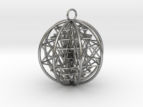 3D Sri Yantra 8 Sided Optimal Pendant 2.2" in Natural Silver