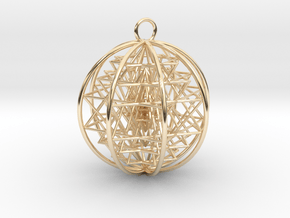 3D Sri Yantra 8 Sided Symmetrical Pendant 2" in 14k Gold Plated Brass
