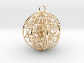 3D Sri Yantra 8 Sided Symmetrical Pendant 2" in 14K Yellow Gold