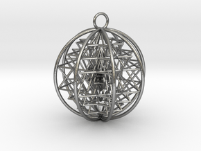 3D Sri Yantra 8 Sided Symmetrical Pendant 2" in Natural Silver
