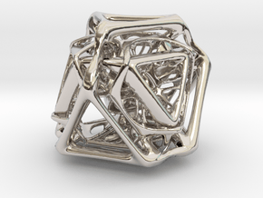 Ported looped Tetrahedron Plastic 5.6x4.8x5.3 cm  in Rhodium Plated Brass