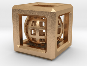 Sphere in Cube pendant in Natural Bronze (Interlocking Parts)